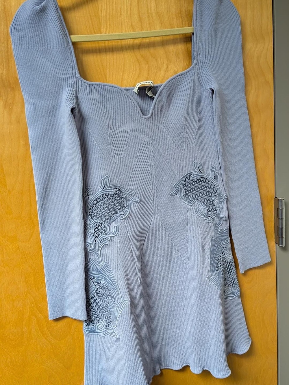 Self-Portrait Pale Lavender Long-Sleeve Sculpted Knit Dress